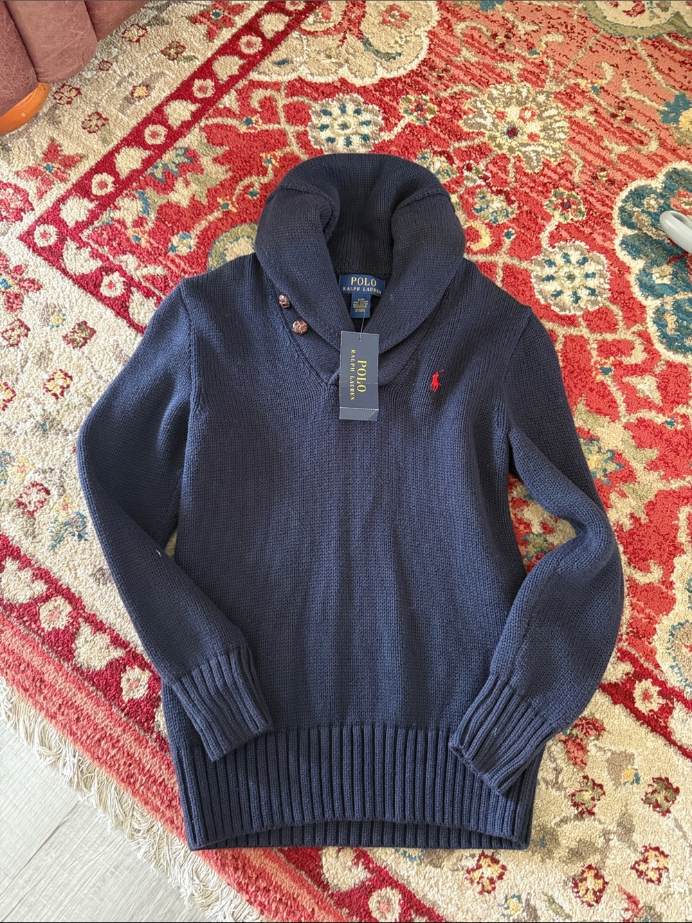 Polo by Ralph Lauren Navy Shawl-Collar Turtleneck Sweater with Red Pony